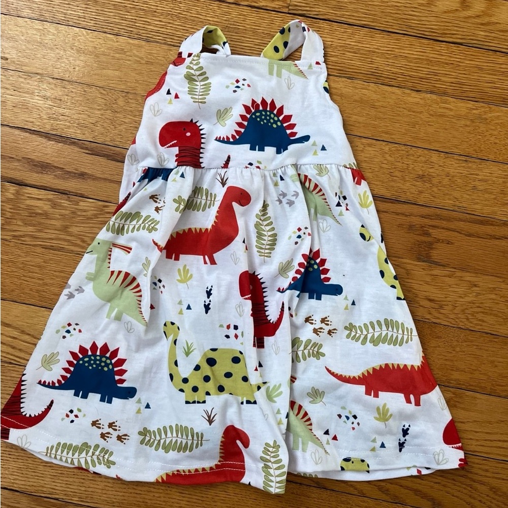 New Dinosaur Dress Colorful Tie Back Summer Picnic 2 3